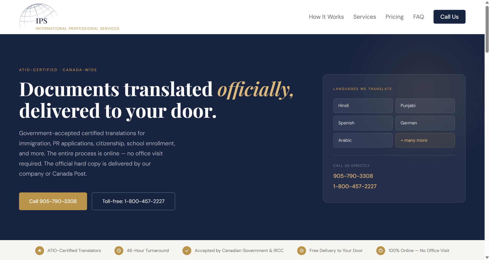 IPS Translations website screenshot